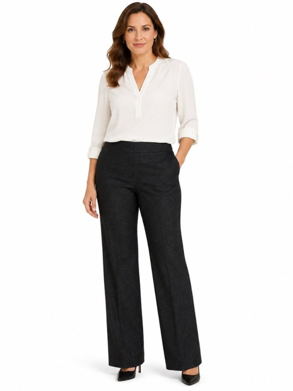 Ann Taylor Factory Women's Black Glitter Stretch Pull-On Pants Size 14